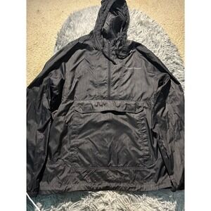 Eddie Bauer Black Hooded Windbreaker Pullover Jacket Half Zip Pocket Size L